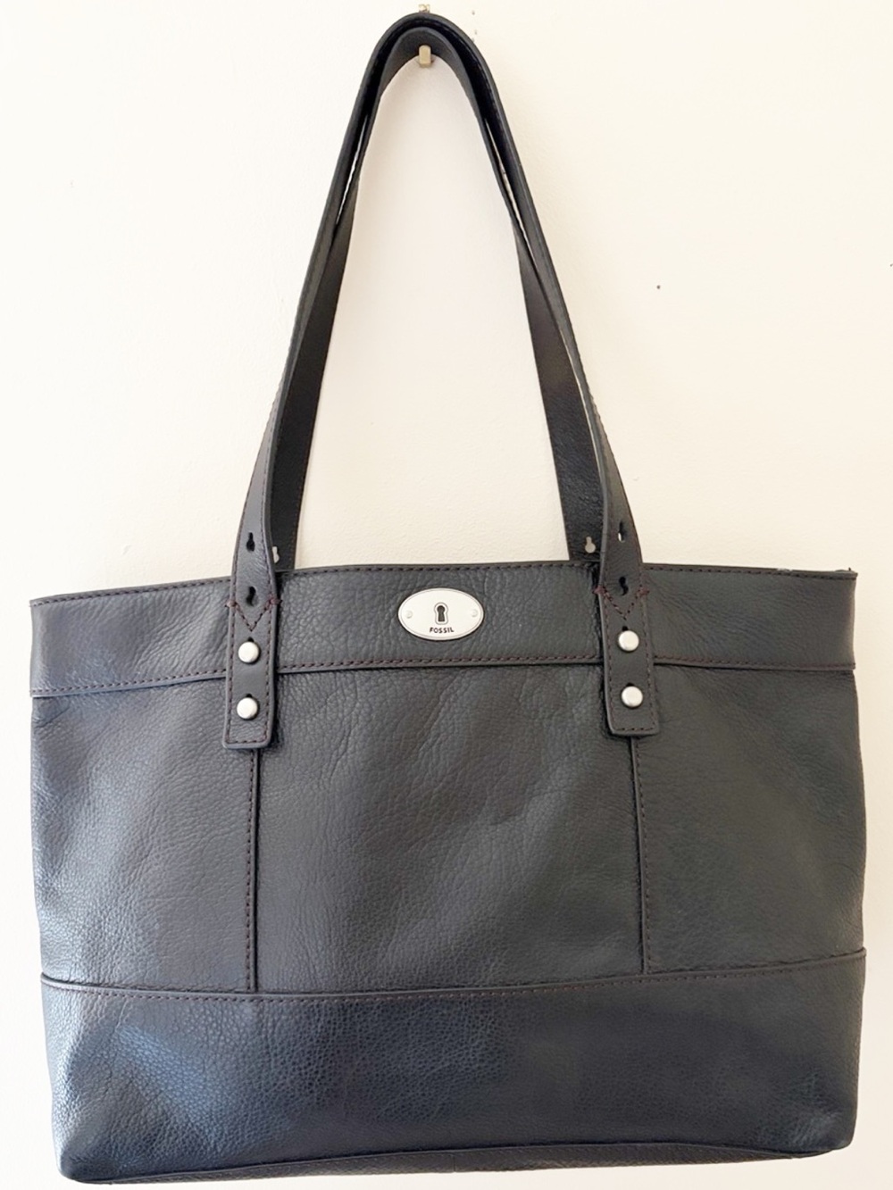 Fossil Black Leather Hunter Shoulder shopper Tote bag